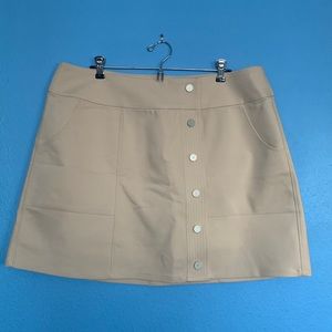 Express Super High Waisted Button (Snap) Front Utility Mini Skirt in Beige/Tan